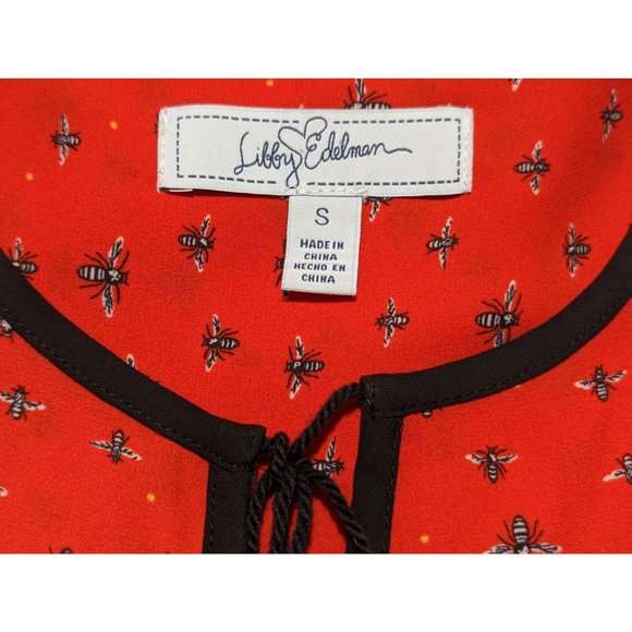 Libby Edelman red tunic bee print with tassel‎ tie in front long sleeve blouse S - Picture 5 of 7